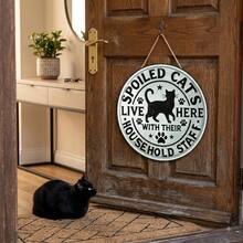 Vintage Round Cat Metal Sign - 8x8 Inch Black & White Kitty Household Staff Wall Plaque, Rustic Hanging Sign For Front Door, Kitchen & Room,Cat Lover Gifts,Cat Mom Decor,Cat Kitten Sign,Pet Memorial / Humor - 彩色 - 查看 4