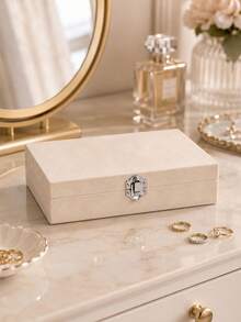1pc Large Capacity Multi-Compartment Flocked Jewelry Box, Minimalist Solid Color Rectangular Flip Top Jewelry Storage Box, Divided Storage Area, Soft Lining With Metal Lock Design, Dust-Proof And Scratch-Resistant Jewelry Organizer, Suitable For Rings, Earrings, Necklaces, Bracelets, Bangles Classification Storage, Ideal For Bedroom Vanity, Closet, Dormitory And Birthday, Valentine's Day, Mother's Day, Christmas Gifts - Multicolor - View 9