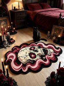 1pc Gothic Skull With Colorful Smoke Decor Rug, Dark, Halloween, Bedroom Decor, Small Rug, Carpet, Home Decor, Living Room Rug, Living Room Small Rug, Bedroom Rug, Living Room Home Decor, Outdoor Rug, Washable Rug - Multicolor - View 4