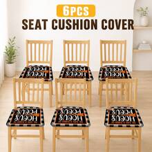 2/4/6pcs Halloween Element Pattern Printed Milk Silk Seat Cushion Cover, High Elastic Full Wrap Dining Chair Seat Cover, Halloween, Can Be Used As Halloween Gift, Halloween Decoration, Removable Washable Dust-Proof Chair Protector, Suitable For Kitchen Dining Chairs, Restaurant Chairs, Living Room Chairs, Office Chairs And Home Decor - Multicolor - View 12