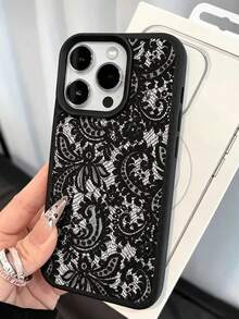時尚個性化黑色蕾絲圖案荔枝紋手機殼，適用於 iPhone 18/18 Pro/18 Pro Max/17/17 Pro/17 Pro Max/16/16 Pro/16 Pro Max/15/15 Pro/15 Pro Max/14/13/12/11 - 黑色 - 查看 5