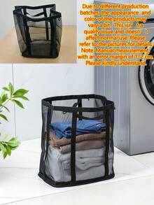 1pc Minimalist Laundry Basket, Breathable Mesh Fabric With Reinforced Handle Detail, Foldable Wall-Mounted Large Capacity Storage, Laundry Basket Bathroom Accessory, Suitable For Bathroom, Room Decor, Home Bathroom And Bedroom Daily Use - Multicolor - View 10