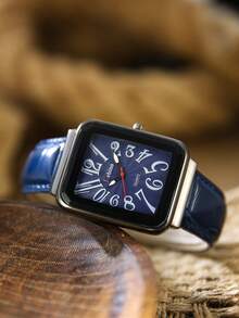 Black Round Men's Quartz Watch, Plastic Strap, Arabic Numeral Dial, Suitable For Daily Wear, Gifts And Parties - Blue - View 6