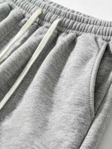Celana Jogging Wanita Longgar Warna Abu-abu, Pinggang Elastis dengan Desain Belahan, Kaki Lebar, Gaya Kasual Jalanan. - Grey - View 6