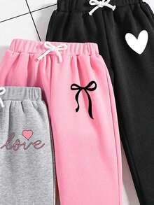 Set 3 Potong Celana Jogging Motif Hati dengan Ikat Pinggang untuk Anak Perempuan Remaja - MultiWarna - View 3