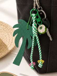 PU Coconut Camel Palm Tree Bag Charm,Woven Lanyard Keychain,Leather Palm Tree Bag Accessory,Fashion Women Handbag Decor Charms,Perfect Holiday Gift - Multicolor - View 9