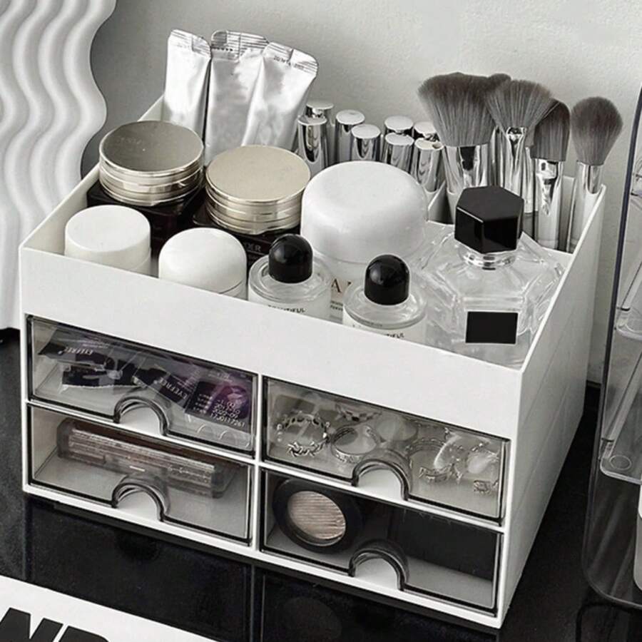 1pc Cosmetic Storage Box, Vanity Organizer Rack, Can Store Makeup Brushes, Jewelry And Perfume; Suitable For Bedroom, Bathroom, Desk, Portable For Travel Toiletries Storage. Creative And Fun Gift, Suitable For Birthday, Christmas, Wedding Presents, For Mom, Friends, Teachers, Also Serves As Living Room And Bedroom Decoration. - Multicolor - View 1