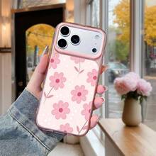 1 Stück modische minimalistische rosa Blumenmuster Kontrastfarbe Innenwelle 2-in-1 Acrylmaterial stoßfeste Handyhülle, Hautgefühl, galvanisierter Objektivrahmen, transparente Handy-Schutzhülle, geeignet für iPhone17promax/iPhone16 15 14 13 12 11/kompatibel mit Samsung S26ULTRA/S25ULTRA/S24ULTRA/ A58/A60/A78/ C53/C85/C71/C75/Honor Serie. - Pink - Übersicht 1