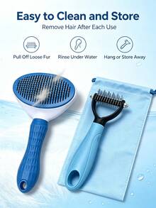 2-In-1 Pet Grooming Comb Set, Double-Sided De-Matting Comb & One-Click Self-Cleaning Slicker Brush, Hair Removal Tool For Cats And Dogs, Pet Shedding Cleaning Grooming Accessories - Multicolor - View 5