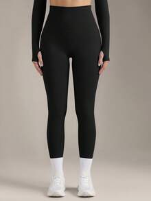 VVX Seamless V-Shaped Scrunch Butt Leggings, High Waist Tummy Control Stretch Yoga Workout Pants For Women - Black - View 3
