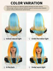 NAMM Patriotic Argentina Wig Orange & Blue Highlights Wigs Medium-Length Layered Wig With Bangs, Synthetic Heat-Resistant Fiber Costume Wig For Women Cosplay Wear, Carnival, Halloween Party Use 20 Inch - Blue Highlight - View 7