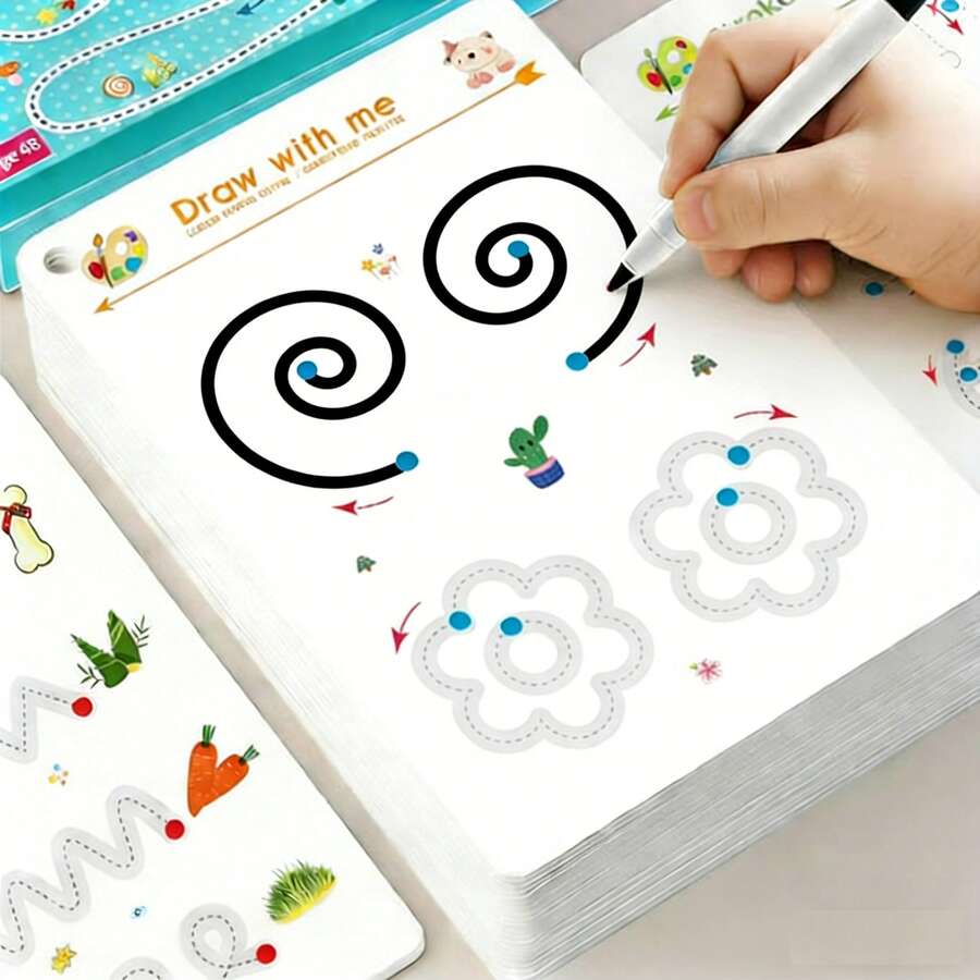 48 Themes Reusable Handwriting Practice Book, Includes Pen And Eraser, Preschool Handwriting Practice Book, Fine Motor Skills And Concentration Training Activity Book, Suitable As Holiday And Birthday Gift For Toddlers