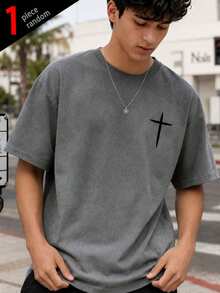 [1pc Random]1pc Boys' Casual Outdoor Sports Minimalist Suede Short Sleeve T-Shirt, Summer - Grey - View 3