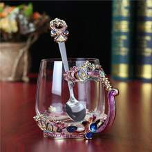 Set Cangkir Teh Kaca Bebas Timbal Kristal Enamel dengan Sendok, Hadiah Natal, Hari Valentine. Hadiah Terbaik untuk Ibu, Nenek, Pacar, Saudari. - 1 buah - View 8