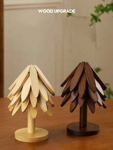 1-Piece Walnut Wood Tree-Shaped Heat-Insulating Mat Set - Natural Tree-Shaped Heat-Insulating Mat Combination, Includes 5 Wooden Heat-Insulating Mats And 1 Storage Rack, Foldable Kitchen Wooden Heat-Insulating Mat, Suitable For Hot Dishes, Soup Pots, Bowls, Teapots, Functions As Heat-Insulating Pot Mat, Placemat, Coaster, Clay Pot Mat; Tree-Shaped Design Heat-Resistant Placemat For Home Use, Premium Coaster, Minimalist Modern Placemat, Christmas Gift - View 9