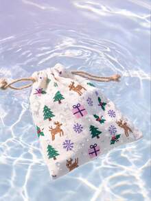 Kantong Serut Natal Vintage, Motif Pohon Natal, Rusa Kutub, dan Kado, Tas Penyimpanan Kecil yang Dapat Digunakan Kembali, Cocok untuk Permen Pesta Natal, Perhiasan, Kosmetik, dan Kemasan Kado. - beraneka warna - View 2