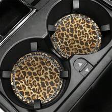 2pcs Fine Leopard Print Rhinestone Cup Coasters, New Style, Delicate Leopard Pattern With Sparkling Rhinestones, Fits Car Cup Holders, Protects And Enhances Car Interior Atmosphere - 2pcs New Rhinestone Leopard Print Coasters - View 5
