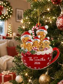 Personalized Christmas Gingerbread Man Mug Ornament, Customized Name Text, Family Member Christmas Tree Hanging Decoration, Red Mug Candy Cane Gingerbread Man Winter Holiday Theme Design, Suitable For Christmas Tree, Fireplace Mantel, Living Room, Entryway, Party Decoration And Family Keepsake, Christmas Gift, Christmas Stocking Tag, Bauble - Multicolor - View 6