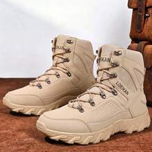 2 Colors Available High-Top Durable Work Boots For Men, Stable Lace-Up Non-Slip Outdoor Hiking Trekking Casual Everyday Boots - Khaki - View 8