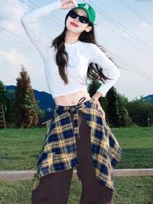 Plaid Waist Apron, Lightweight Layered Hip Coverage, Suitable For Yoga, Dance, Fitness, Workout, Pilates And Casual Sports Wear - Multicolor - View 5
