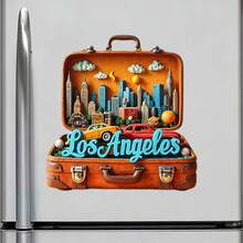 Los Angeles Vintage Suitcase Skyline Of Angels And Open-Road Daydreams Magnet Where Every Exit Packs A Story Worth Keeping Keepsake For All Metal Surfaces Throughout The Home - A - View 2
