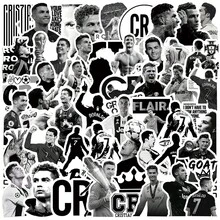 FIFA 50張 C羅 Cristiano Ronaldo 足球貼紙，黑白照片，7號球衣，賽場動作與肖像圖案，適合球迷 - 彩色 - 查看 1