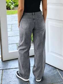 MYOURSA Y2K Low Waist Casual Wide Leg Jeans Spring, Streetwear Fall - Light Grey - View 4