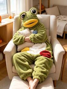 1pc New Winter Personalized Bathrobe, Unisex, Frog Cartoon Pattern, Thickened Warm, Cute Cartoon Style, Suitable For Home, Bathroom Or Living Room Wear - Multicolor - View 4