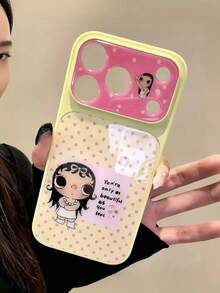 1pc White Large Grid Cartoon Glasses Girl Print Transparent Phone Case, Polka Dot & Small Wing Decoration, Glossy Soft TPU Full Coverage Shockproof Protective Shell, Minimalist Y2K Sweet Style, Compatible With IPhone 18 11, 12, 13, 14, 15, 16, 17, 17 Pro, 17 Pro Max - Yellow - View 2