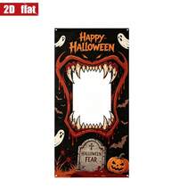 2D Flat Halloween Giant Fang Rectangular Hollow Photo Frame Backdrop Banner, Ghost Bat Pumpkin Tombstone Horror Party Portrait Photography Decoration Cloth - 1 - View 6