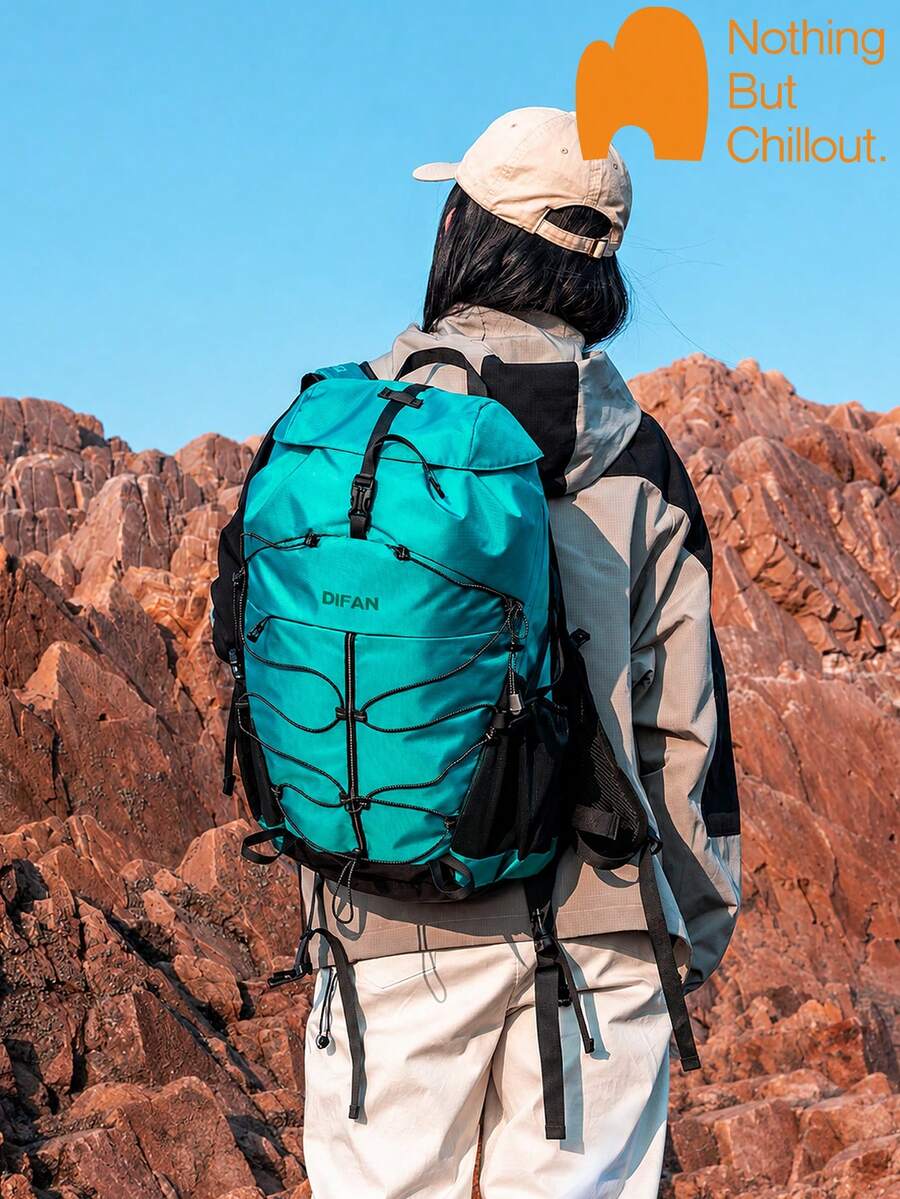 NBCT Waterproof Hiking Camping Climbing Backpack, Side Pocket Water Bottle Holder With Elastic Storage Cord, Comfortable Breathable Pressure-Relief Back Carry, Top Expandable Compartment With Multi-Section Storage Large Capacity Outdoor Sports Travel Backpack - Blue - View 1