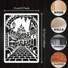 Castle Street Template, A4 Size Reusable Plastic Painting Stencil For Fabric, Farmhouse Art Projects And DIY Crafts. Suitable For Murals, T-Shirts, Home Decor, Easy To Use 11.7" X 8.3" Template - A - View 2