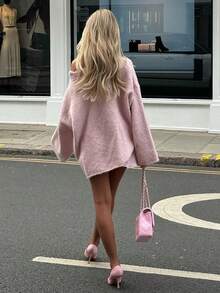 Soft Style Women's Pink Knitted Long Sleeve Regular Length Slightly Elastic Sweater, Ideal Choice For Creating Fashionable Autumn, Winter And Spring Outfits. - Pink - View 4