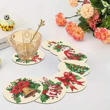New DITY Handmade Diamond Painting, Shiny Full Drill Living Room Bedroom Tea Cup Coaster Decor 8pcs Set, Suitable For Gift Giving[With Stand] - Multicolor - View 3