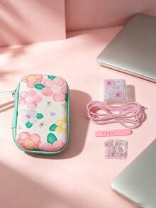 6pcs Fresh Floral Pattern Data Cable Protection Storage Bag Set, Charger Data Cable Protective Sleeve Tangle-Free Cord Transparent Printed Hard Shell Anti-Pressure Portable Earphone Data Cable Storage Bag, Girly Pastoral Floral Highly Attractive Digital Accessories Organizer Storage Full Set - Multicolor - View 14
