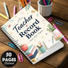 1PC A5 Teacher Record Book Spiral Notebook, 50 Pages/25 Sheets, Book Apple Pencil Clip And Botanical Journal For Class Records, Lesson Plans, Progress Tracking And Teacher Gifts - A5 - View 4