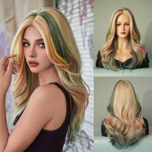 AKAKO 20 Inch Rainbow Multi Color Long Wave Wig With Middle Part, Heat-Resistant Synthetic Halloween Costume Wig For Cosplay, Music Festival Party Wear - Multicolor - View 12