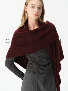 1pc Solid Color Fashion Elegant Lady Style Versatile Wool Knitted Triangle Scarf Shawl For Autumn/Winter Daily Wear - Flower Coffee - View 17