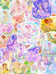 50Pcs Cute Fantasy Fairy Scrapbook Stickers, Watercolor Magical Flower Fairy Rainbow Star Waterproof Decals For Notebook Planner Craft - Multicolor - View 2