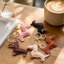 1Pc Cute Dachshund PU Leather Keychain, Dog‑Shaped Bag Charm, Daily Backpack Accessory, Thanksgiving Christmas Teacher's‑Day Gift - Multicolor - View 1