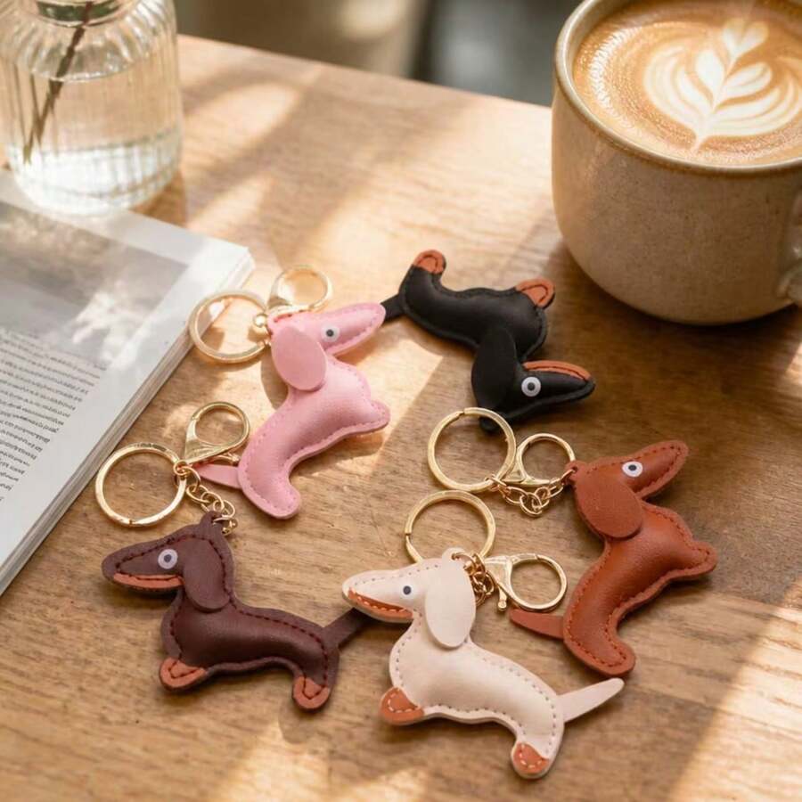1Pc Cute Dachshund PU Leather Keychain, Dog‑Shaped Bag Charm, Daily Backpack Accessory, Thanksgiving Christmas Teacher's‑Day Gift - Multicolor - View 1