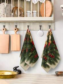 2pcs/4pcs Vintage Christmas Crown Nutcracker Kitchen Towels, Holly Berry Pine Branch Nutcracker King Print, Country Style Christmas Hand Towels, Kitchen Baking Decorative Towels - Multicolor - View 5