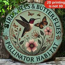 2D flach, 1 Stück Vintage 8X8 Zoll rustikaler Stil rundes Metall-Eisenschild, Vogel Bienen Schmetterling Insekten Lebensraum, geeignet für Garten, Hinterhof und Außenbereich, dekorativ - A - Übersicht 4