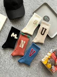 5 Pairs New Letter Women's Minimalist Colorful Letter Soft Comfortable Fashion Sports Versatile Mid-Calf Socks - Multicolor - View 5