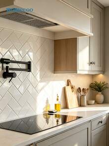 WalDecoo 4pcs/10pcs/20pcs 2mm Thick White Herringbone Pattern Self-Adhesive Wall Tiles, 3D Peel And Stick Wall Stickers, Waterproof Removable Wall Tile Decor For Kitchen Bathroom Walls - VP401 - View 4