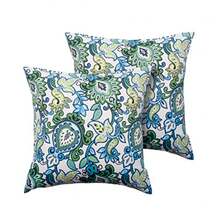 Magpie Fabrics Pack of 2 Outdoor Waterproof Throw Pillow Covers 18 x 18 Inch, Decorative Cushion Sham Pillowcase Shell for Garden Patio Tent Balcony Couch Sofa Botanical Blue - Multicolor - Ver 8