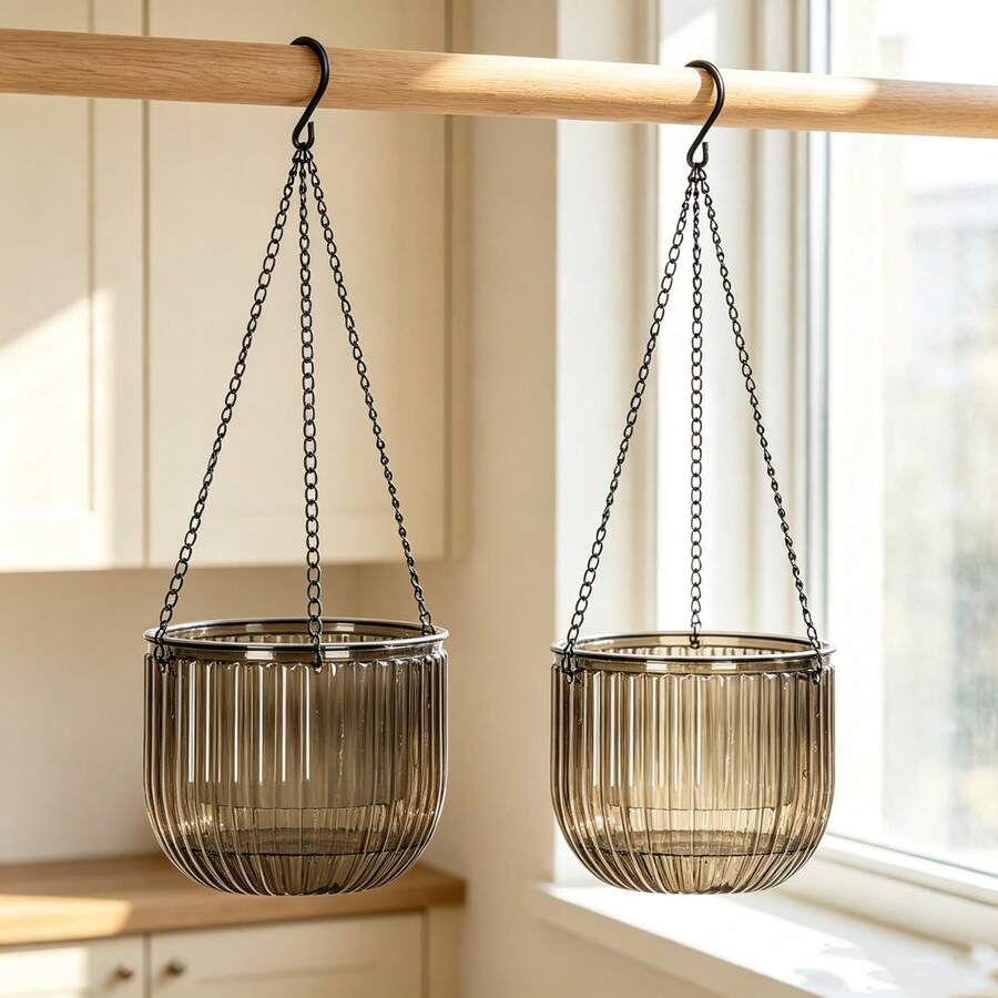 Set Of 2 Hanging Plant Pots, Height 16.5 Cm, Suitable For Placing Plants Indoors And Outdoors - 2pcs - View 1