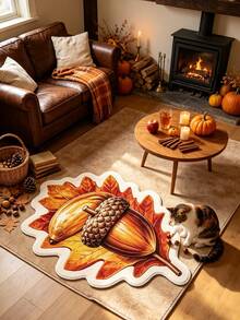 1pc Autumn Leaf & Nut Decorative Rug, Bedroom Decor, Small Rug, Carpet, Home Decor, Living Room Rug, Living Room Small Rug, Bedroom Rug, Living Room Home Decor, Outdoor Rug, Washable Rug, Graduation Gift - Autumn Leaf Nuts - View 2