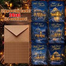 12pcs/24pcs/48pcs Exquisite Gift Card Set With Envelopes | Thank You Cards | Christmas Cards Winter Night Palace, Sincere Gratitude. | Suitable For Holiday Greetings - Christmas Gifts - Birthdays - Gift Cards - Greeting Card Creation And - DIY - Message Cards - Sets - View 9
