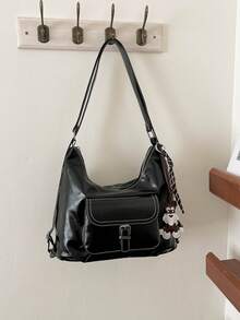Fashion Versatile Textured Hobo Bag With Pendant, Multiple Carrying Ways, Lightweight Practical Women's Shoulder/Crossbody Bag For Shopping And Daily Outings - Multicolor - View 12